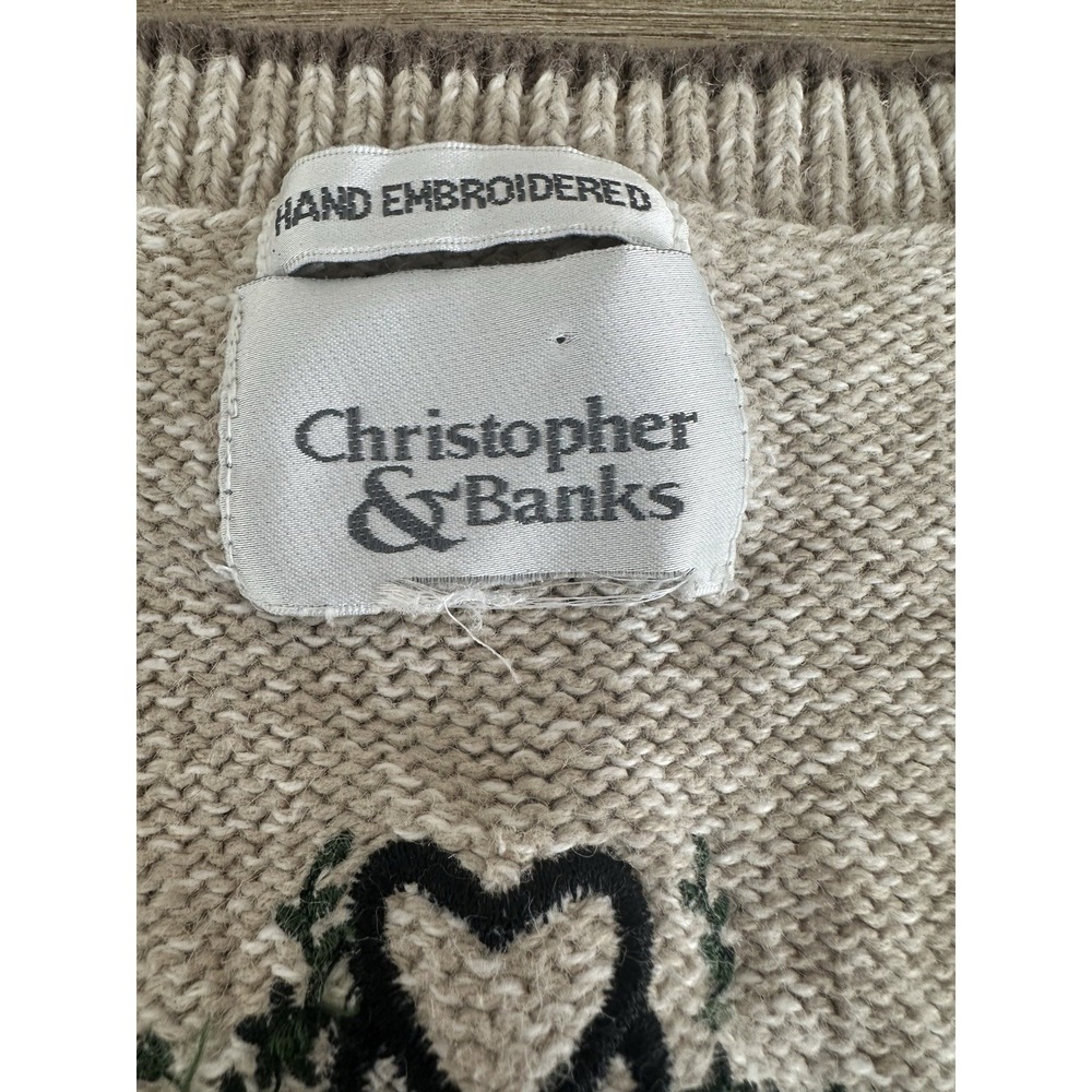 VTG Christopher & Banks Womens Hand Embroidered Sweater Vest Hearts XL Cottage - Picture 3 of 6
